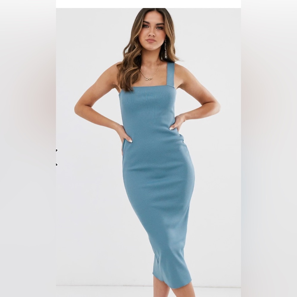 Missguided+ Blue Sleeveless Sheath Midi Ribbed Dress